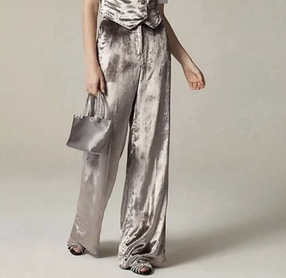 NWT J. Crew Carolina Pants Drapey Velvet High Waist Wide Leg Luxury Sz 2